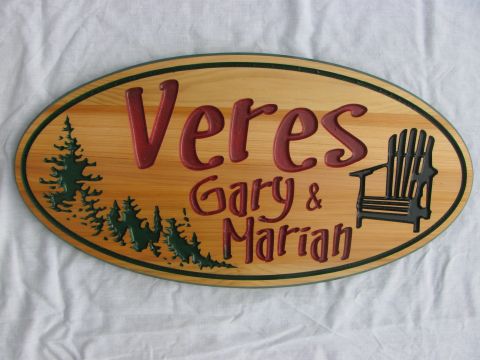 Oval Wooden cottage sign Trees Mascoka chair